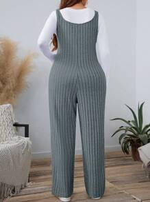 SHEIN LUNE Plus Size Shaggy Ribbed Jumpsuit Pants For Women Holiday Outfit - Dark Grey - View 2