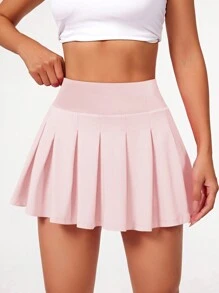 SHEIN Women's Solid Color Pleated Short Sports Skirt/Shorts - Pink - View 2