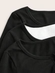 SHEIN EZwear Women's Solid Color Front Button Long Sleeve Minimalist T-Shirt, Casual Everyday Wear - Black - View 9