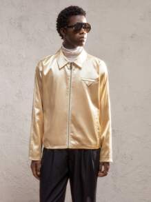 AKNOTIC Party Woven Slim Fit Stand Collar Long Sleeve Jacket For Men, Suitable For Autumn, For Fall Winter - Yellow - View 5