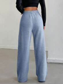 SHEIN Cottnline Women High Waisted Straight Leg Knitted Pants, Fall & Winter - Blue - View 2