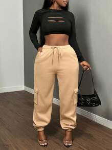 SHEIN SXY Thick Thermal Lined Warm Casual Sweatpants With Pockets, For Fall/Winter