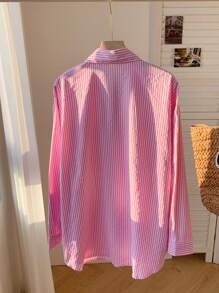 Comfortcana Striped Print Drop Shoulder Shirt - Pink - View 2
