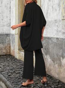 SHEIN Clasi Loose Comfortable Texture Women Two-Piece Set - Black - View 2