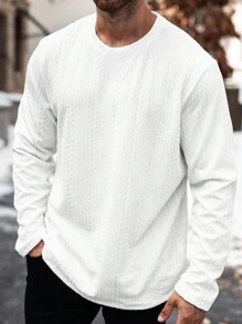 Manfinity Homme Tee-shirt casual à manches longues col rond unicolore pour homme grande taille, automne, pour aller dehors - Blanc - Voir 5