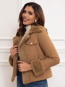 Eilly Bazar 女士加厚领口长袖加厚外套 - 咖啡棕 - 查看 7