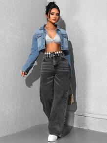 Quần Jeans Ống Loe Túi Dáng Rộng Thường Ngày Cho Nữ - Xám - Xem 5