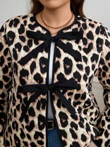 SHEIN LUNE 大码前系带豹纹休闲夹克，长袖大码秋装感恩节服装女士新年女装冬装冬装女士狂欢服装，适合冬季