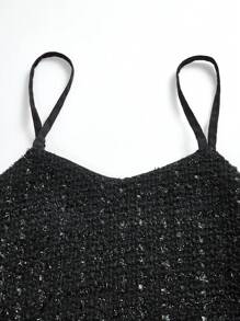 Zweiteiliges Set aus Langarmjacke mit Kontrastbesatz und Camisole-Kleid für Tween Mädchen, hochwertiger und raffinierter Look