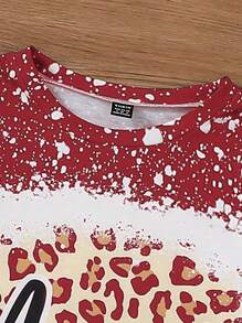 母女装（两件套分开出售）撞色豹纹字母图案套头衫 秋季 - 紅色 - 查看 3