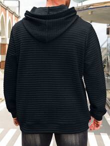 Manfinity Homme 大码男士长袖口袋简约连帽衫，休闲日常穿着 - 藏蓝色 - 查看 2