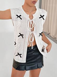 SHEIN Unity 女士甜美蝴蝶结装饰系带开衫背心