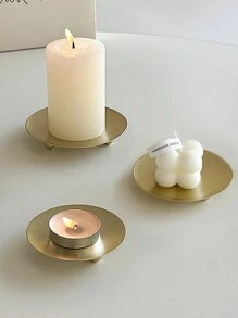 1pc Gold Decorative Iron Plate Candle Holder Stand Candle Plate For LED & Wax Candles, Incense Cones, Spa, Weddings Jewelry Storage Tray, Spooky, Autumn, Winter, Holiday, Festival Valentine's Day, Valentines Wedding, Birthday, Room Decor, Ramadan Decor, Home Decor, Bedroom Decor, Bathroom Decor, Candle, Home Decor Living Room, Kitchen Decor