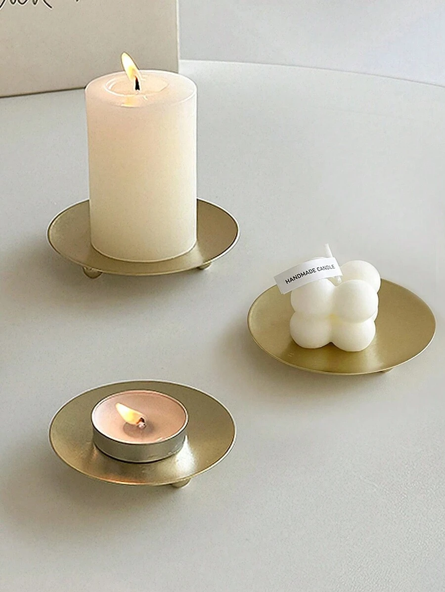 1pc Gold Decorative Iron Plate Candle Holder Stand Candle Plate For LED & Wax Candles, Incense Cones, Spa, Weddings Jewelry Storage Tray, Spooky, Autumn, Winter, Holiday, Festival Valentine's Day, Valentines Wedding, Birthday, Room Decor, Ramadan Decor, Home Decor, Bedroom Decor, Bathroom Decor, Candle, Home Decor Living Room, Kitchen Decor