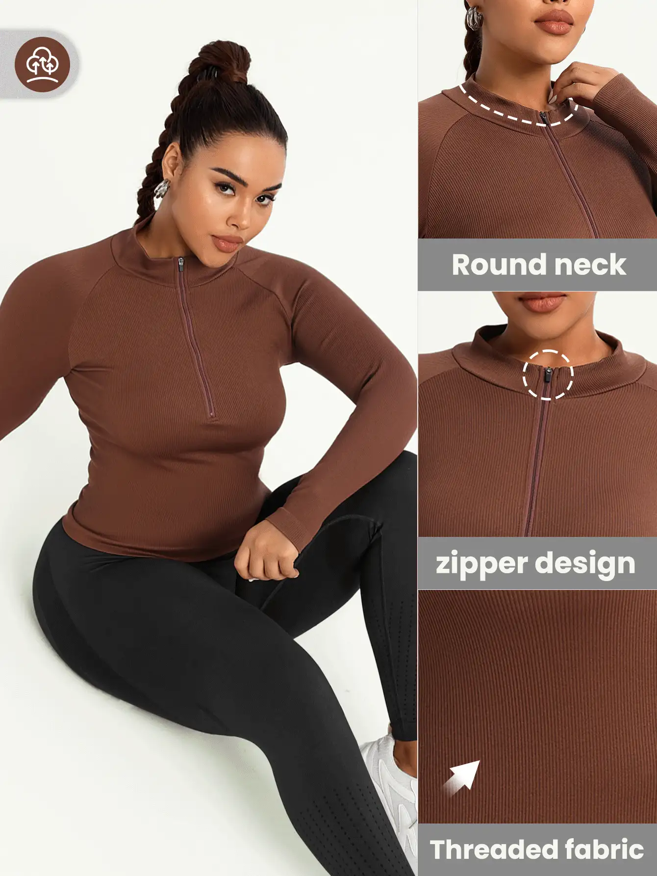 SHEIN Sports Sudadera deportiva de talla grande con cremallera de media vuelta, manga larga y ajustada