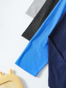 5pcs/Set Teen Boys Fashion Comfortable Round Neck T-Shirt Paired With Straight Leg Pants Outfit - Black - View 4