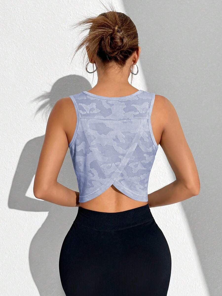 Easithlete Top deportivo de verano para mujer de camiseta sin mangas de camuflaje transpirable - Celeste - Ver 1