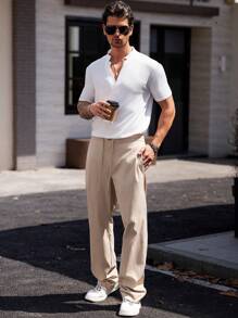 Manfinity VCAY Pantaloni casual dritti con laccetti, tessitura, adatti all'uso quotidiano da uomo