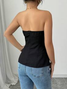 SHEIN Unity Fitted Black Bowknot Decor Tube Top, Versatile And Charming - Black - View 2