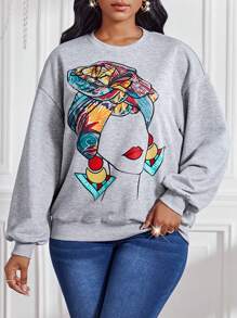 SHEIN Lady Áo nỉ in họa tiết đồ họa cổ điển dành cho nữ & Áo nỉ Halloween dành cho nữ Áo nỉ Giáng sinh - Màu Xám nhạt - Xem 8