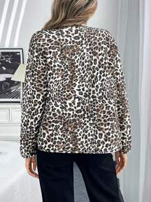 Chiquease Abrigo acolchado y forrado con cremallera frontal y lazo en patrón de leopardo para mujer para otoño e invierno, térmico