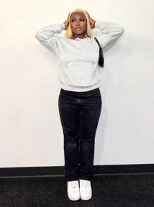 Zolique 女士性感前卫印花宽松时尚连帽套头衫秋季款 - 淺灰色 - 查看 5