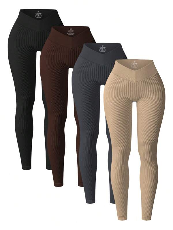 Seamluxe SHEIN Sport Multi-Pack Rib-Knit Leggings, Slimming High Waist Sports Tights