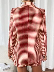 Calvaya 2pcs Set: Casual Allover Print Stand Collar Blazer Jacket & A-Line Skirt, Suitable For Autumn Outings