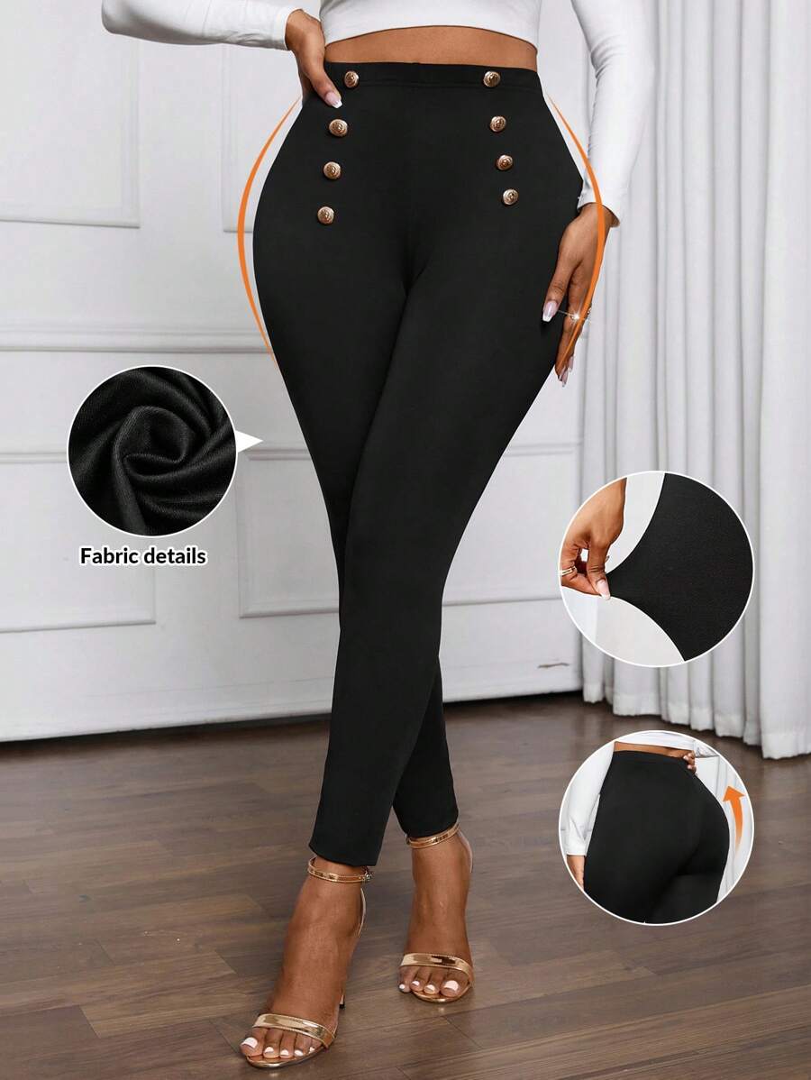 SHEIN Lady Autumn And WinterCasualElegantWorkButton FrontWomen Leggings