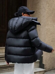 EURMUSE Young Style, Shape, Hooded Puffer Winter Coat - Baby Pink - View 2