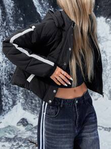 Aveloria Affinna Short Stand Collar Colorblock Minimalist Design Detachable Hood Padded Padded Coat Clothes Winter