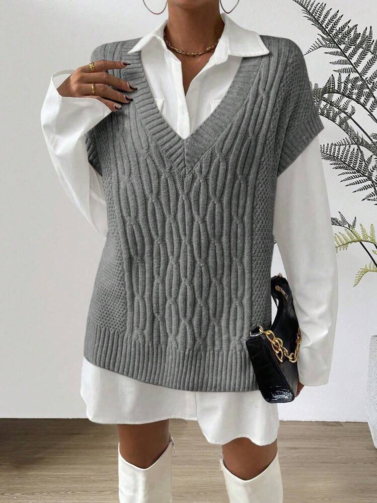 Xyvia Women's Casual V-Neck Loose Knit Sweater Vest, Autumn/Winter