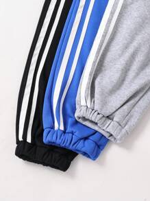 SHEIN 3pcs Sporty Set For Older Boys, Includes Casual Stylish Minimalist Dual White Striped Sweatpants For School, Suitable For Spring, Autumn And Winter Daily Outfits