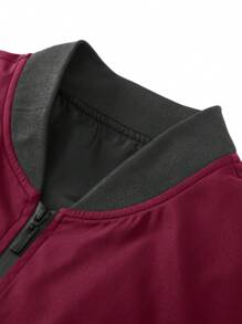 Manfinity Homme Plus Size Men's Casual Zip-Up Jacket For Outdoor Wear, Autumn - Burgundy - View 3