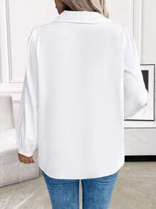 SHEIN Clasi Plus Size Women's Solid Color 3D Floral Decor Long Sleeve Elegant Blouse, Autumn