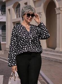 EMERY ROSE 大码女式冬季休闲印花缺口领长袖衬衫 - 彩色 - 查看 4