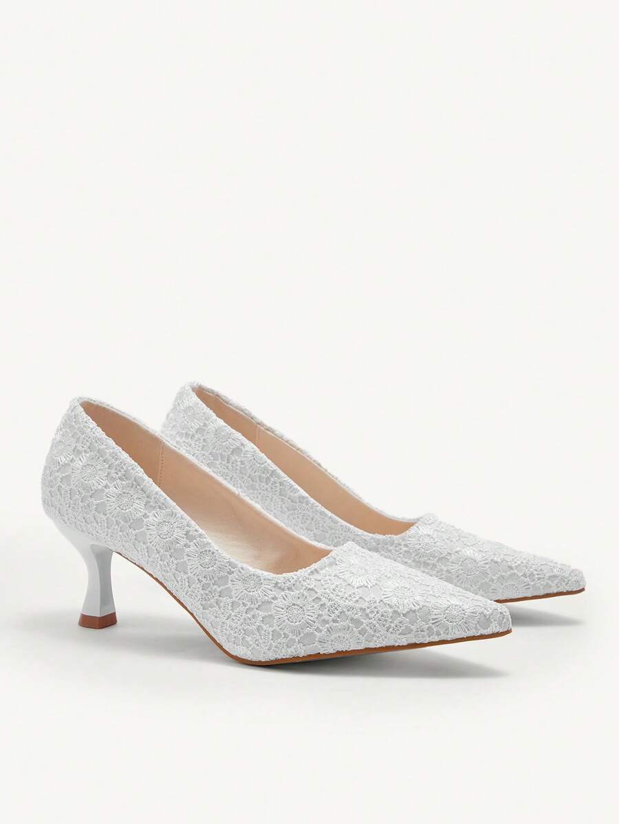 CUCCOO HITCHD 女士高跟尖头复古刺绣时尚后带高跟鞋 - 白色 - 查看 1