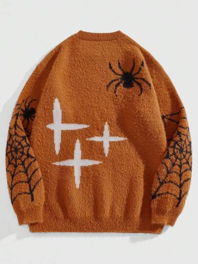 Street Life Jersey de punto con cuello redondo, jacquard de araña de piel para hombre, de ropa urbana