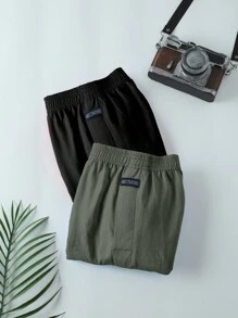 2pcs Plaid Men Loose Fit Boxer Briefs, High Waist Plus Size Summer Shorts Underwear