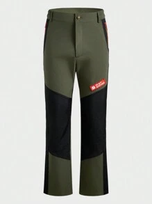 In My Nature Pantalones largos informales deportivos y al aire libre para hombres con bloques de color y parche con letras