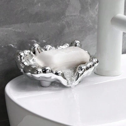 1PC Cloud Shaped Soap Dish Creative Non Punch Soap Holder Drain Sink Soap Tray Durable Plastic Bathroom Decor For Home Holiday Gift Christmas Decorations Summer Beach Housewarming Wedding Present White Blue Aesthetic
