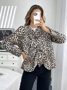 Chiquease Abrigo acolchado y forrado con cremallera frontal y lazo en patrón de leopardo para mujer para otoño e invierno, térmico