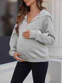SHEIN Sudadera con capucha casual y forrada térmicamente para mujeres embarazadas, apta para otoño/invierno, para maternidad