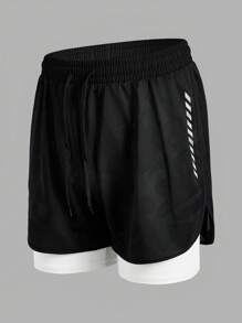 Manfinity Sport Corelite 男友风男士正面扎染拼色印花简约休闲运动短裤 - 黑色 - 查看 3