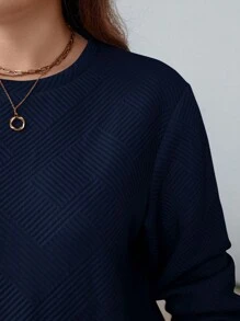EMERY ROSE Plus Size Solid Crew Neck Long Sleeve Sweatshirt For Autumn/Winter Holiday - Navy Blue - View 8