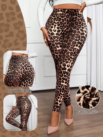 SHEIN Lady Four Seasons Leggings  Cheetah Bottoms  Women's High Waist Leopard Print Skinny Casual Leggings