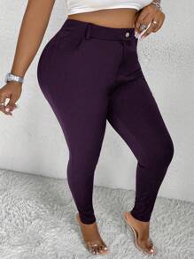 EMERY ROSE Plus Size Casual Commuter Simple Solid Color Slim Fit Pants