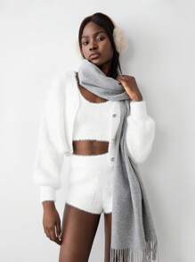SHEIN Unity 3pcs Christmas Crew Neck Cropped Camisole Set & Cozy Casual Shorts, Women Knitted Sweater Outfit - White - View 1