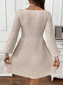 SHEIN Clasi Vestido de mujer tipo línea A con cuello redondo, no selectivo, decoración de muñeca, vestido de punto para otoño/invierno, ropa de invierno para mujer, vestido de punto