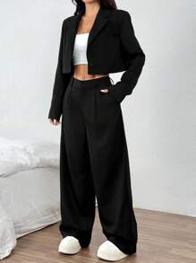 SHEIN X Belinda SHEIN EZwear Satin Finish Women's Office Business Suit Set